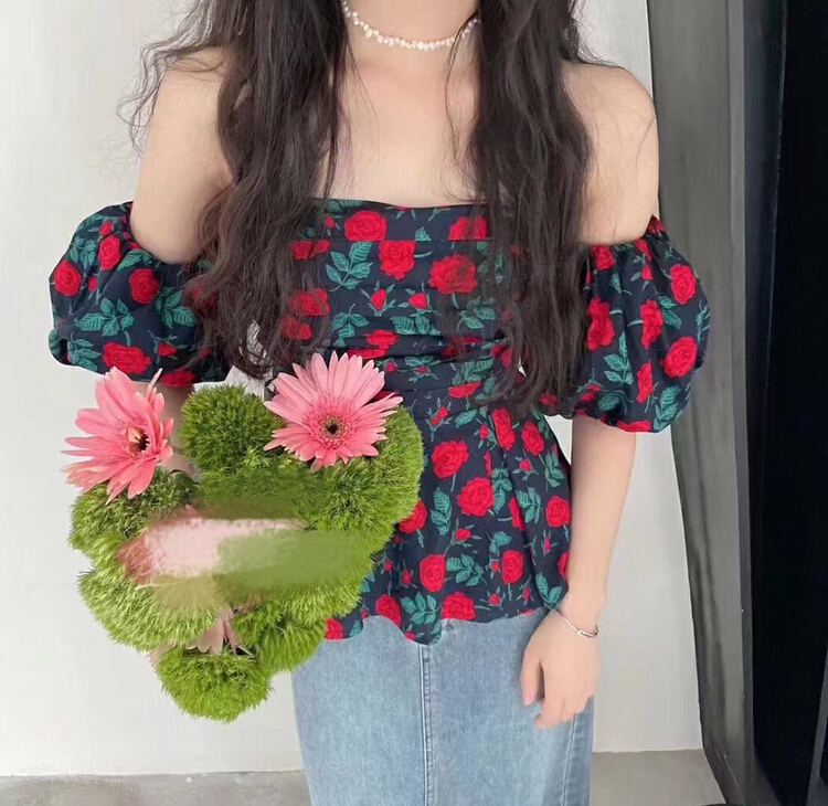[Dan Ling] floral Raglan back elastic shirt 1171\pcz