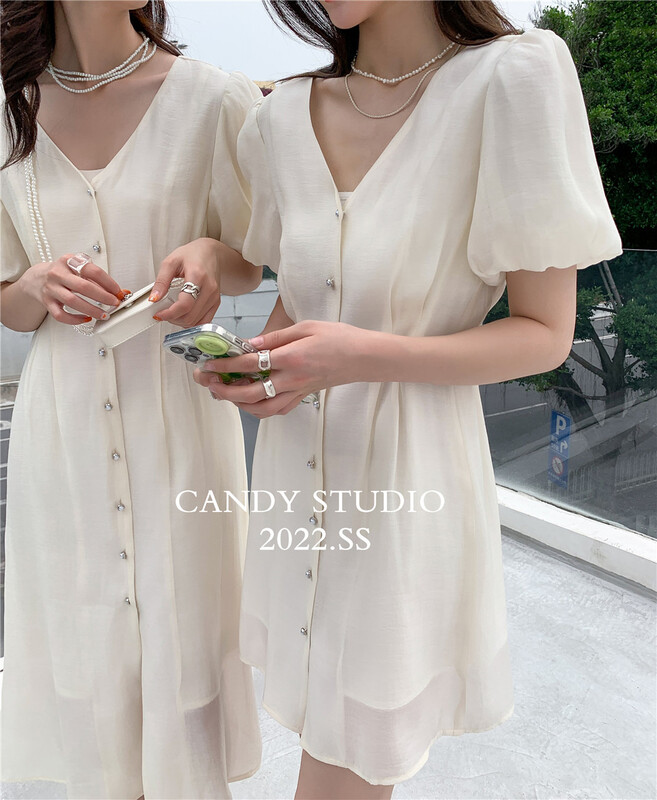 [candy] V-neck soft aging dress (with bag) (excluding necklace) ys1-7383\zjy