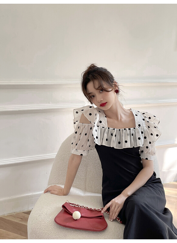 [jun.t] French retro Polka Dot Ruffle Dress 6098\pcz