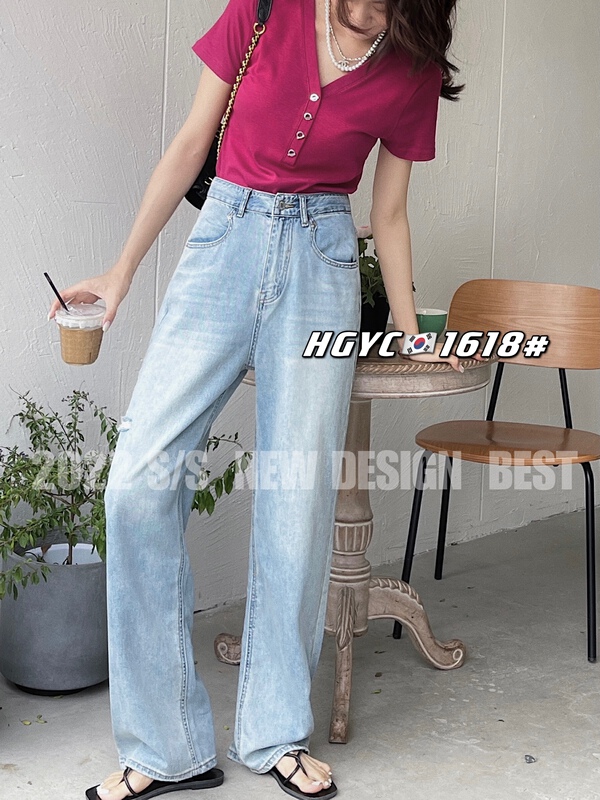 In early summer! [Korean original] pocket shadow embroidery cut wide leg jeans 1618-7\l