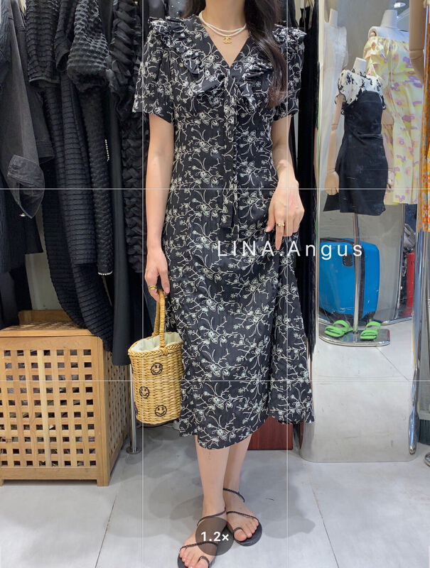 [Lina] lady slim embroidered dress 0176-1\hjy