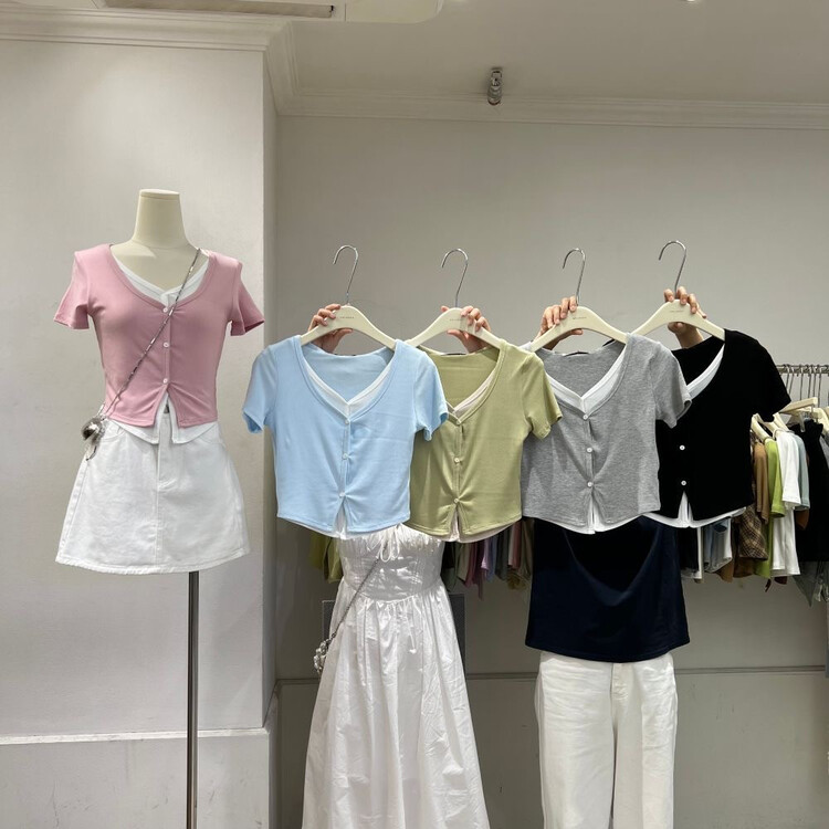 [morada] Korean color blocking versatile short sleeve sweater 602311\xyy