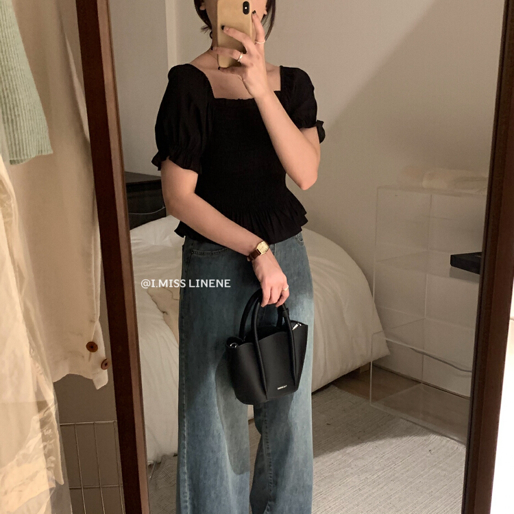 [Imiss] French soft wind pull Square Neck Shirt cx7092\lsw