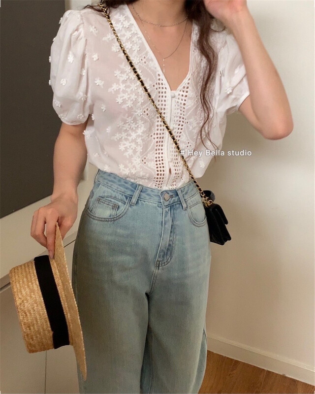 [hey Bella] V-neck single breasted comfortable shirt 1622\ll