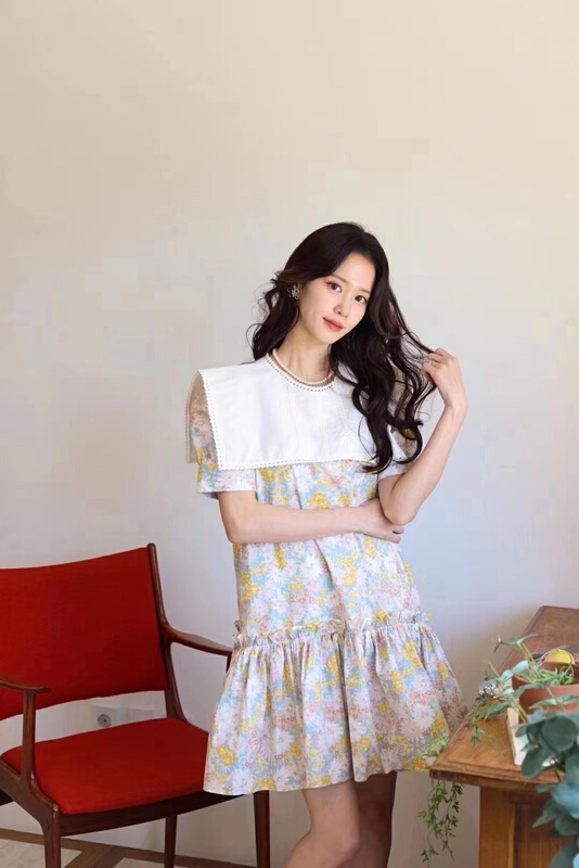 [31 fashion] Korean floral Lapel dress 0500\hjy