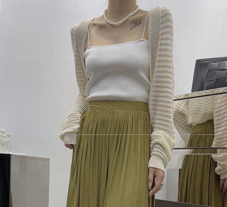 [hemufan hemufan] solid color hollow out versatile knitted cardigan ys2-8839\l