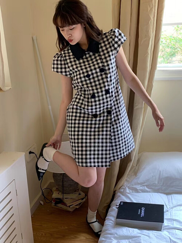 [rm.hh] fashion checkered double breasted dress ys1-302\pcz