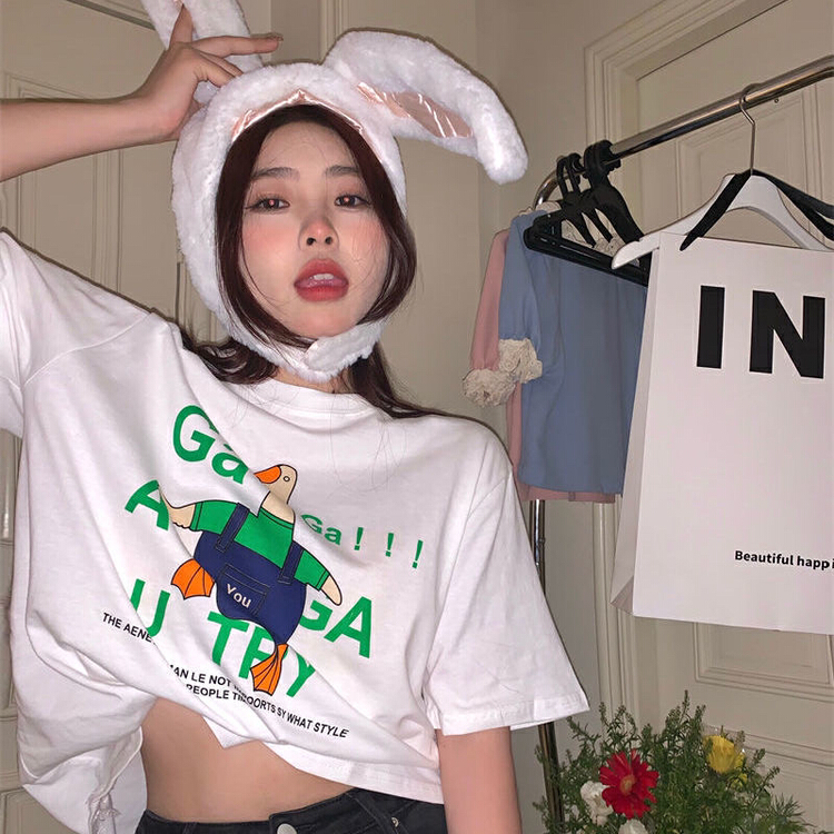 [j.2] Korean casual duck print short sleeve T-shirt 4582\lsw