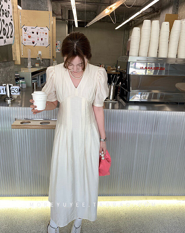 [wgwe] French retro romantic Tencel V-neck dress 1841\pcz