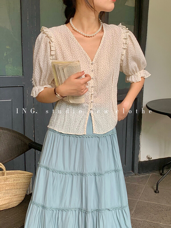 [ing] sweet aging agaric edge slim wave point temperament shirt ing-7791\hbx