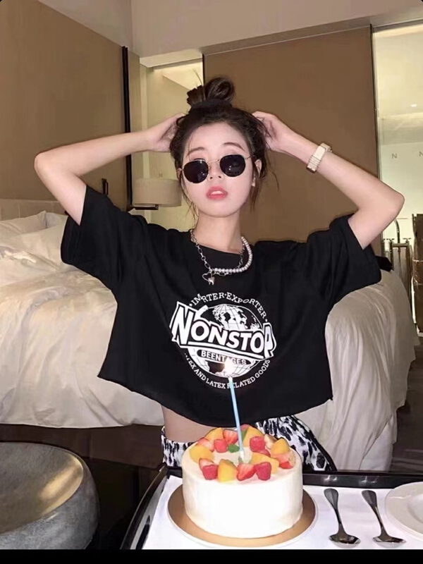 [Haoji Haoji] Korean loose thin ins printed short sleeve T-shirt 110d\wtt