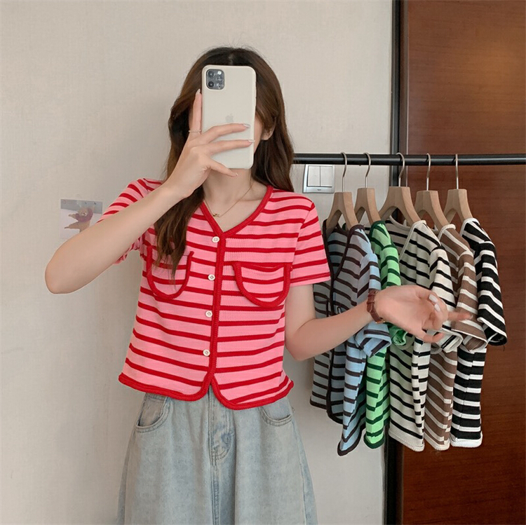 [f · P] stripe Versatile Single breasted knit cardigan 7271\hbx