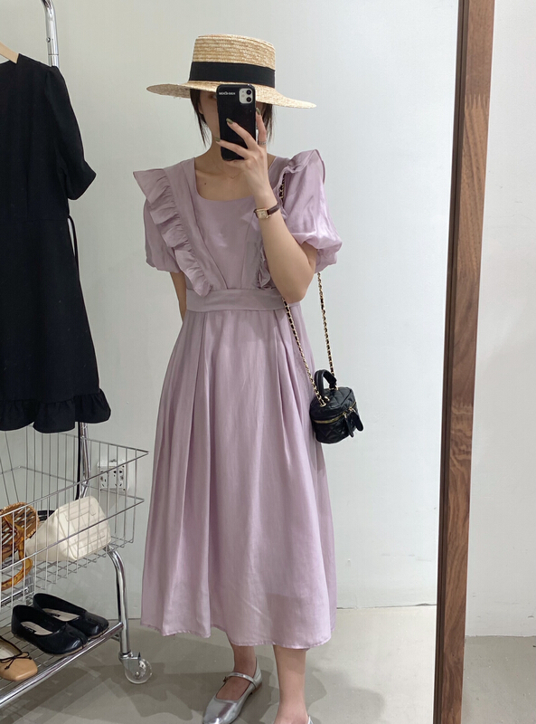 [chocolate] loose waist slim dress (with LACE VEST) 21023\ll
