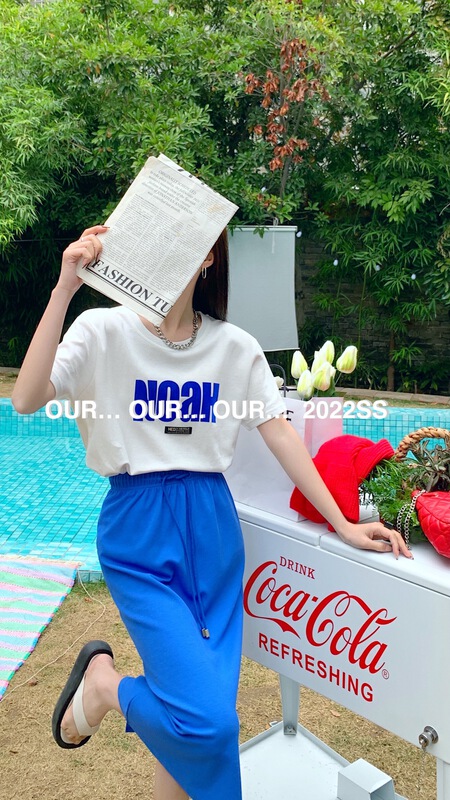 Original price 43.99! New year in early spring! [our] Korean contrast flocking letter short sleeve T-shirt 6995\lsw
