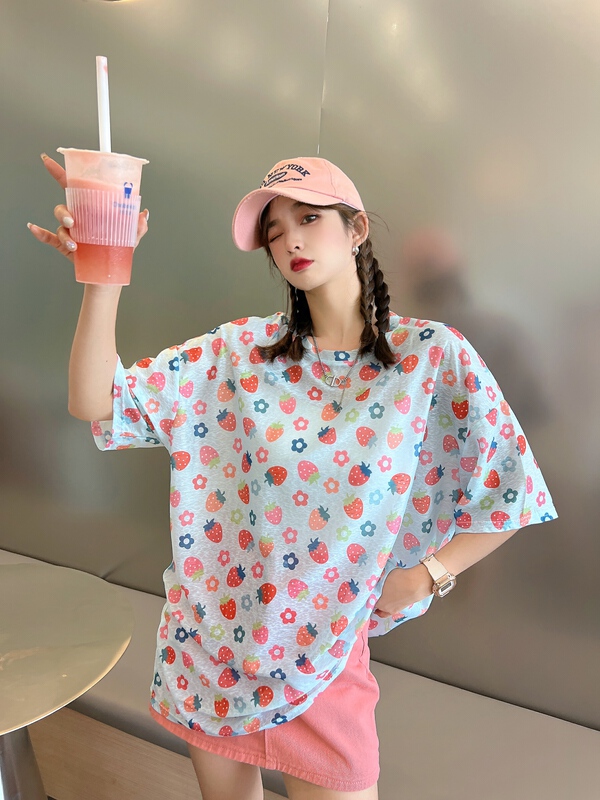 [Irene] round neck print versatile short sleeve T-shirt 2382\wtt
