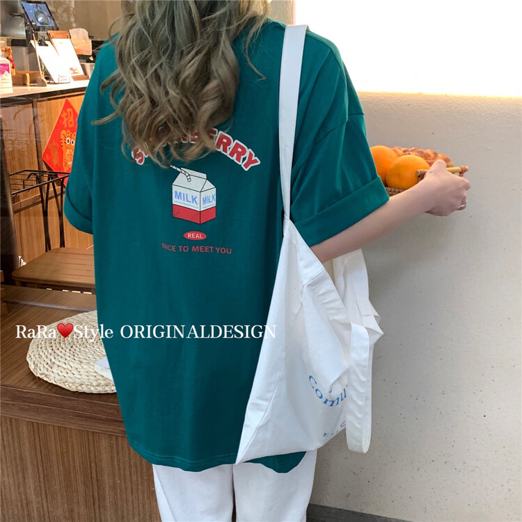 [rara] casual simple denim printed short sleeve T-shirt 19229\lsl
