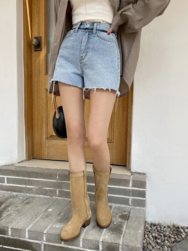 [x2 Vance feather] high waist and thin raw edge denim shorts 10075\wtt