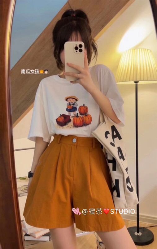 [rara] casual simple pumpkin print loose short sleeve T-shirt 37026-15\lsl