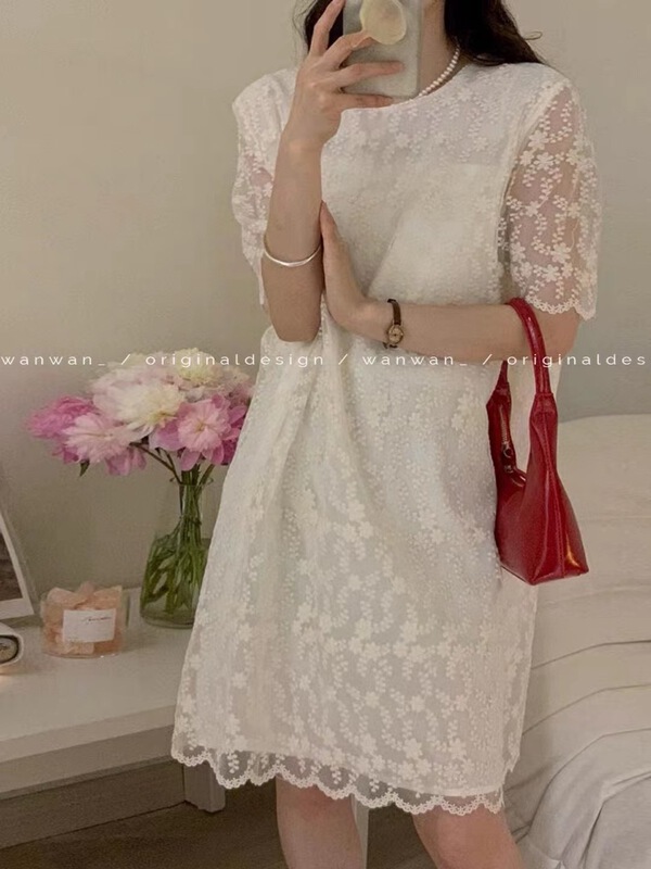 [wanwan] round neck lace patchwork dress 6619\hbx