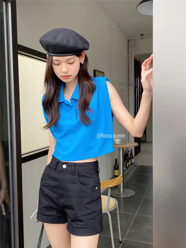 [moss queen] Korean versatile solid sleeveless shirt 50222\xyy