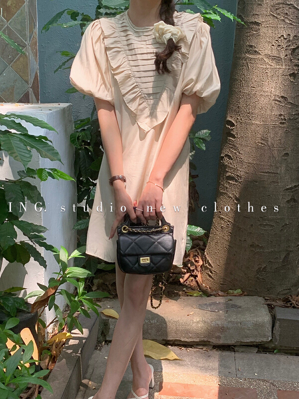 [ing] special machine drawstring Ruffle Dress at chest ing-7823
