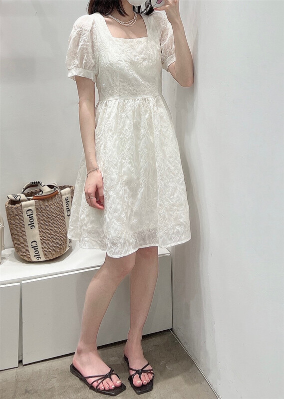 [SYL] fashion jacquard square neck dress (without necklace) 5227\l
