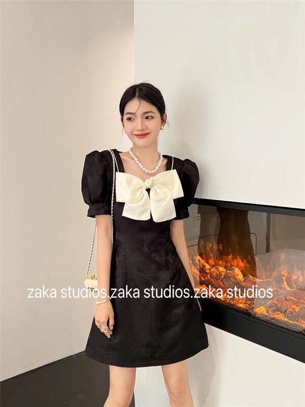 [Zaka] bubble sleeve lady dress (with bow) 58292\ll