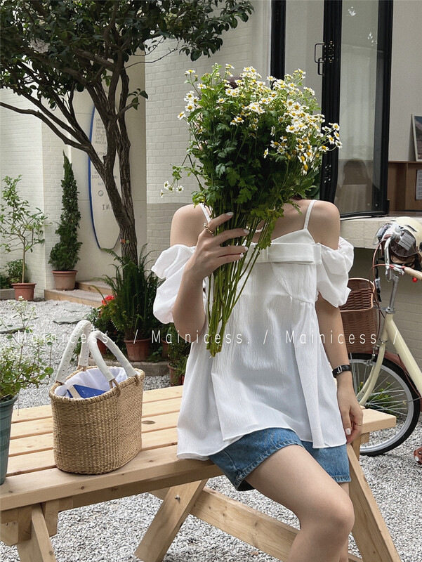 [mainecess] Korean style small fresh off the shoulder shirt 3279\cls