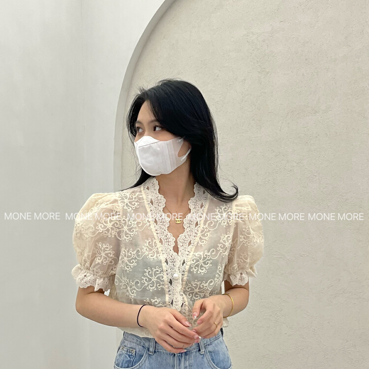 [mone more foam home] French retro Hepburn lace blouse 8132\hbx