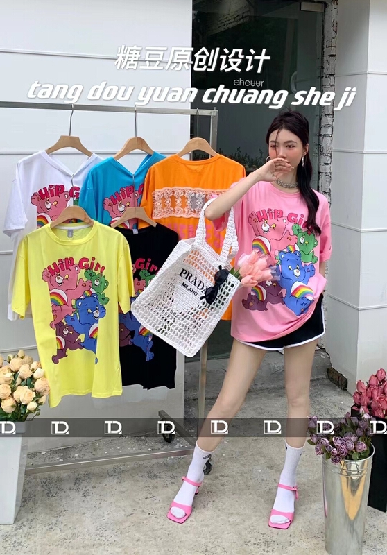 [original candy bean] lace bear candy short sleeve T-shirt behind 8095\wtt