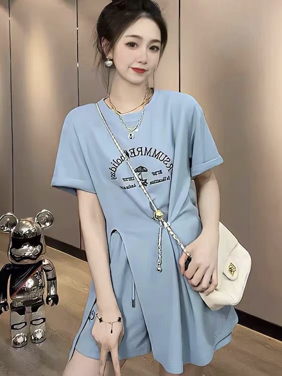 [Kiki studio] letter fashion short sleeve T-shirt + loose comfortable casual pants set 6014\hjy