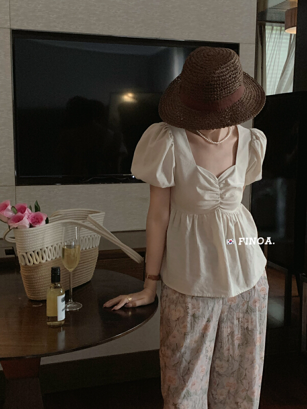 [finoa] Korean version casual back strap waist shirt olive1185