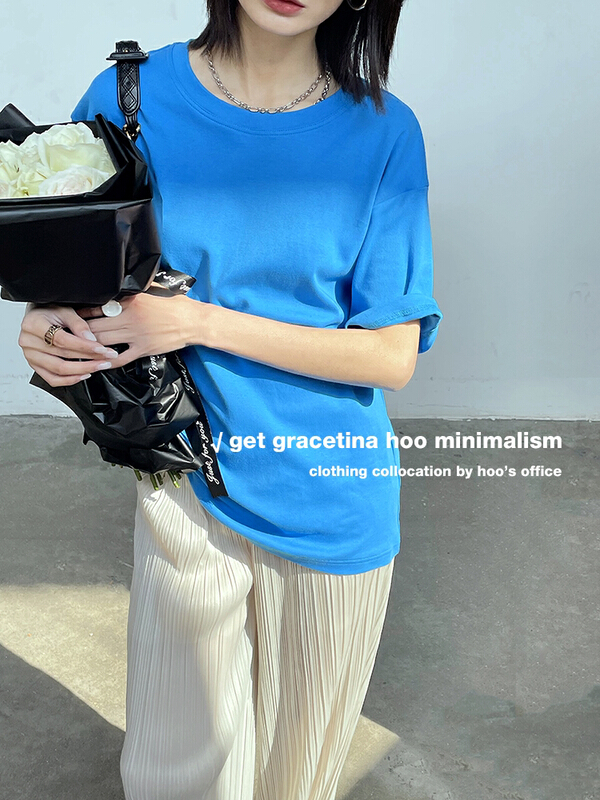 New year in early spring! [gracetina Hoo] simple solid color versatile short sleeve T-shirt t2133\zxl