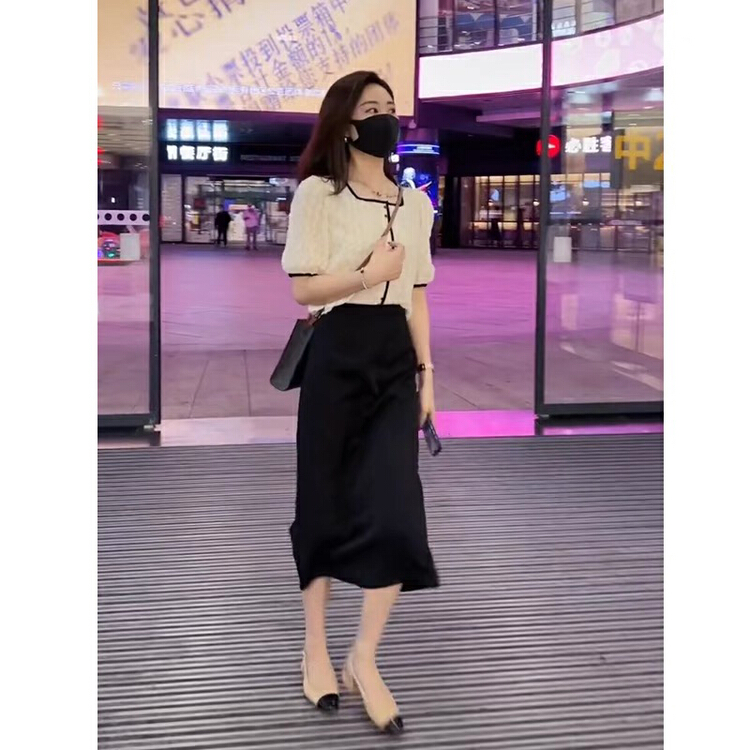 [jun.t] contrast shirt + slim skirt two piece set 6132\pcz