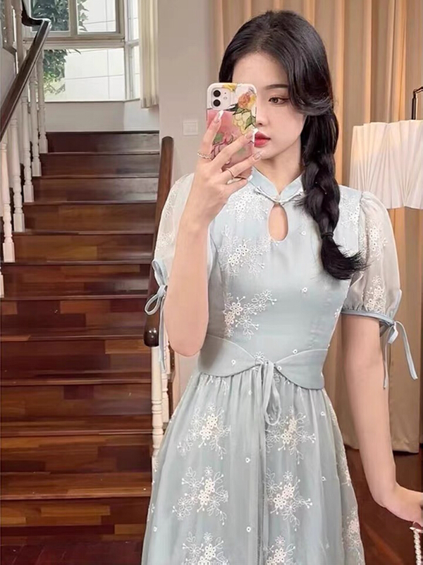 [Kiki studio] National Style Embroidered short sleeve dress 6054\hjy