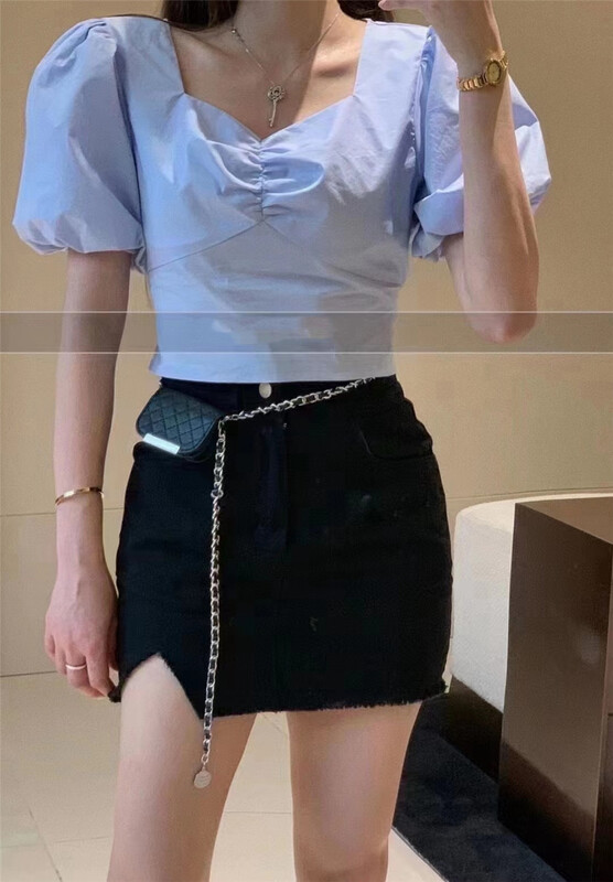 [Han C family] square neck bubble sleeve temperament shirt 6306\pcz