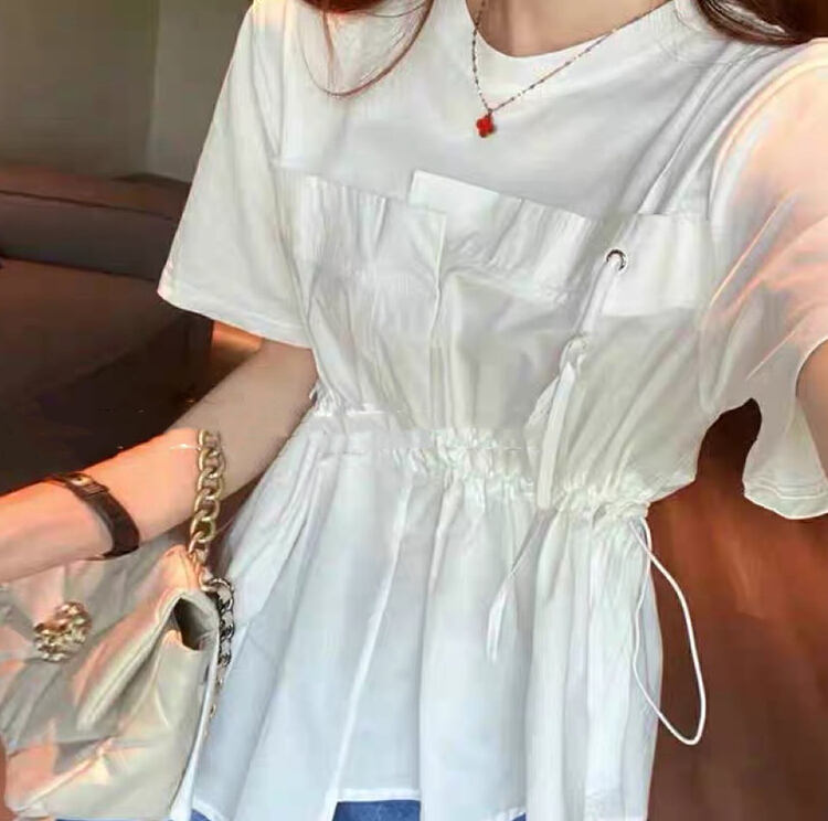 [GL] net red stitching irregular waist shirt 8203\xyy