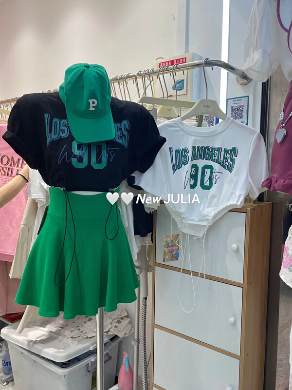 [Julia] casual design sense hem drawcord short sleeve T-shirt ys1-988\pcz