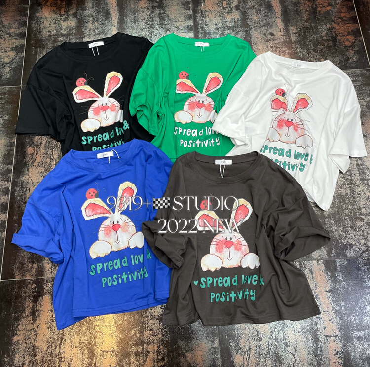 Original price: 21.73! [9319] short premium printed rabbit head short sleeve T-shirt 936\l