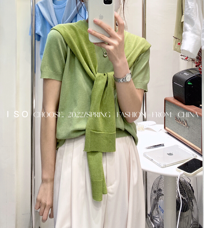New year in early spring! [ISO Korean] multi color basic round neck short sleeve sweater (without shawl) 501\hjy