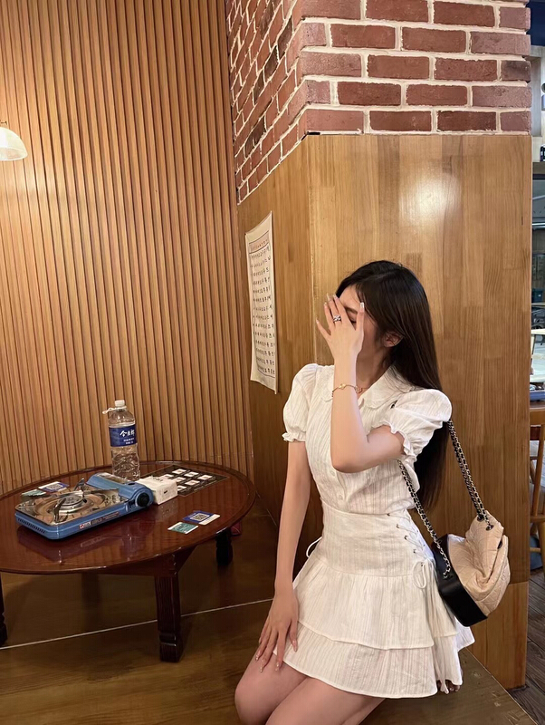 [Hello Miss] gentle girlfriend style blouse + high waist lace up skirt suit (with side waist rope x2) 61129\pcz