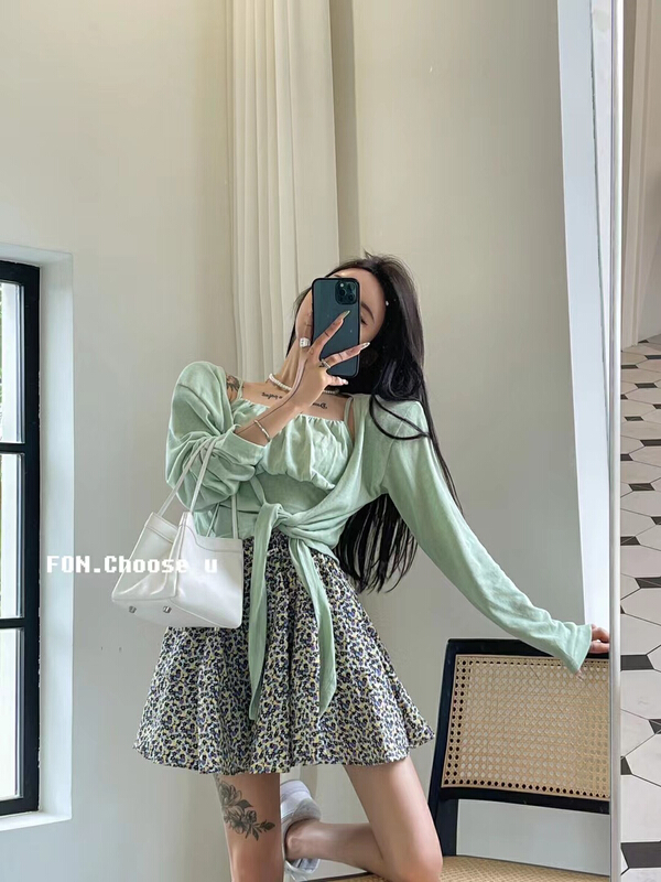 [m2+] Korean high waist floral drawstring skirt (only selling skirt) 08119\wtt