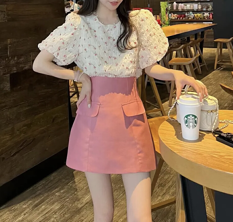 [y.jia EJA] soft floral blouse versatile skirt suit 6127\pcz