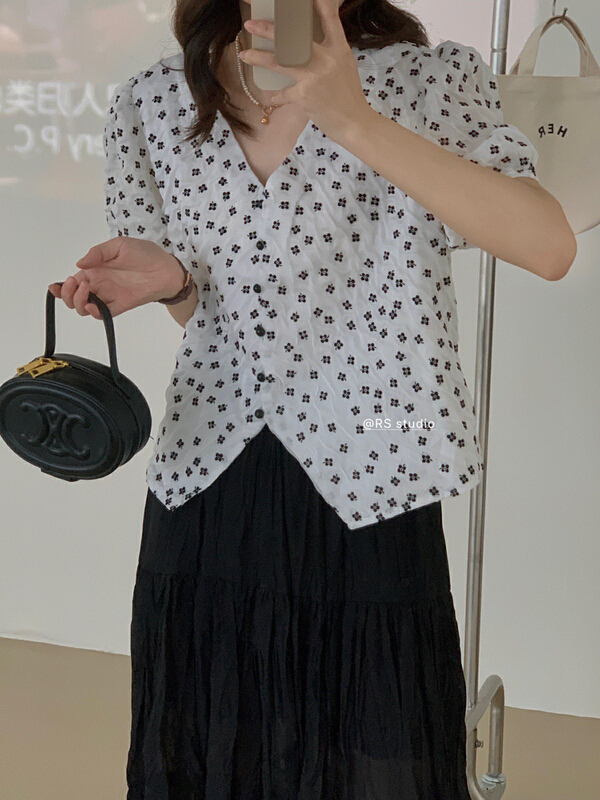 [RS] textured bubble sleeve shirt rs2090\xyy
