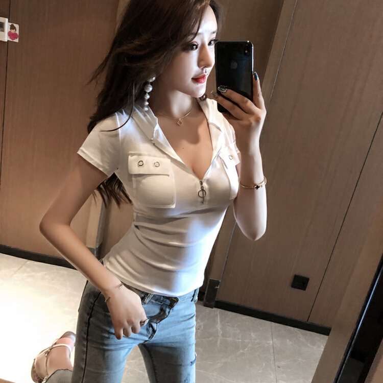 [xinyuanjieyi Xinyuan dressing] Hong Kong Style Slim Fit Sexy hooded short sleeve T-shirt 755\pcz