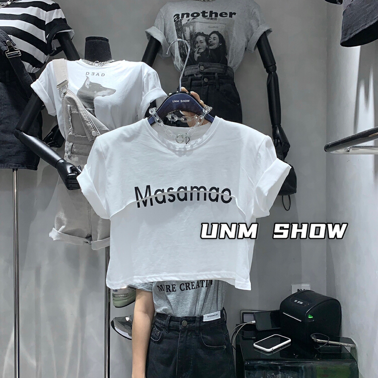 [unm-show] splicing fake two piece design Short Sleeve T-shirt 6273\wtt