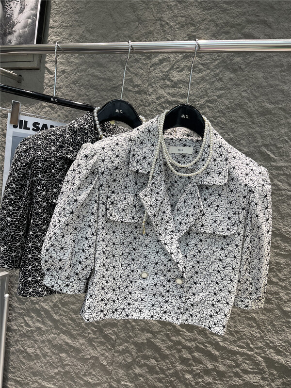 [mix] embroidered floret breasted short sleeve shirt 5171\wtt