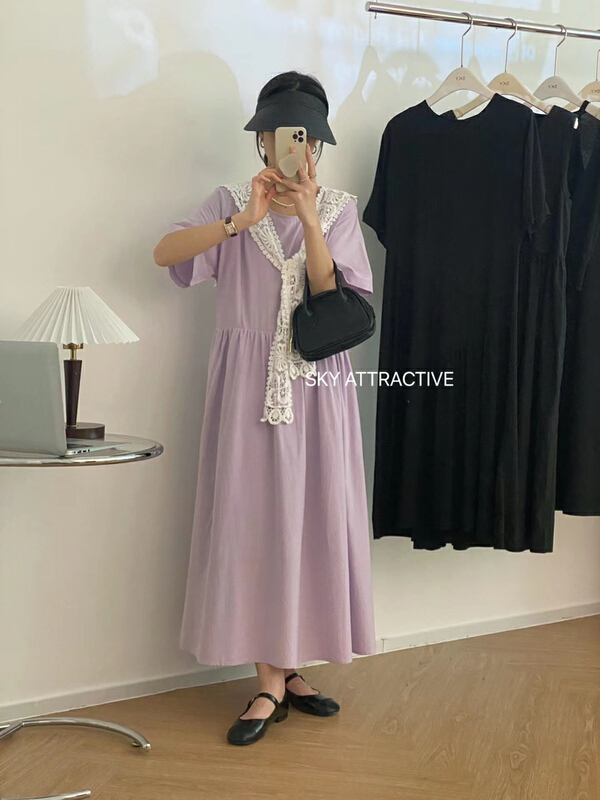 [sky] Korean round neck simple design dress (detachable with cape) 9610-1\hbx