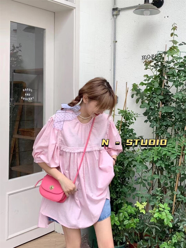 【N】 Tassel edge loose cotton shirt 0979\wtt