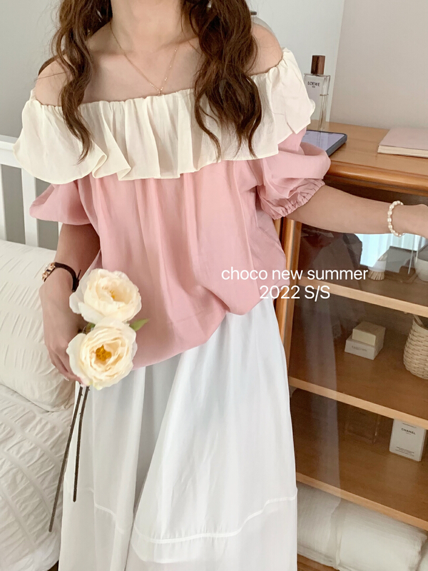 [choco] Korean style one shoulder small fresh shirt 8350\hbx